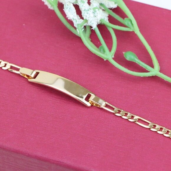 "Sleek Rose Gold Bracelet with Figaro Chain and Polished Plate, XPBL1084 - Picture 12 of 12